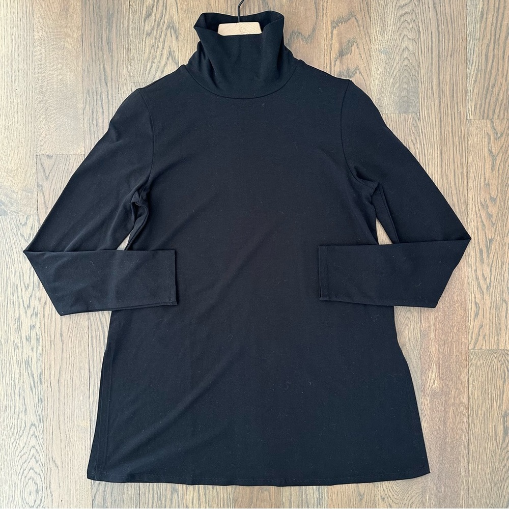 NWOT Eileen Fisher Tencel Jersey Long Sleeve Turtleneck Tunic Top Black XXS